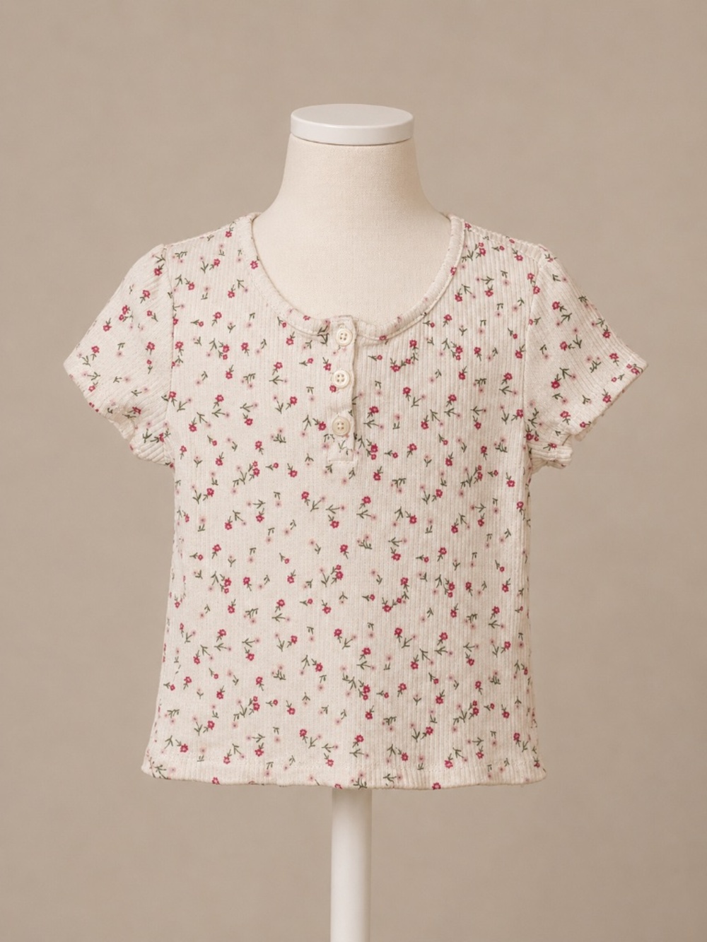 The Children’s Place Girls Floral Ribbed Henley Top Size 5/6 Small